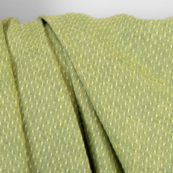 Tissu de lin jaune clair et vert à pois, lavé – Image 3