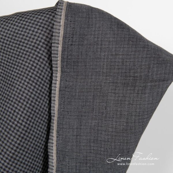 Tissu de lin à carreaux noir/gris – Image 2