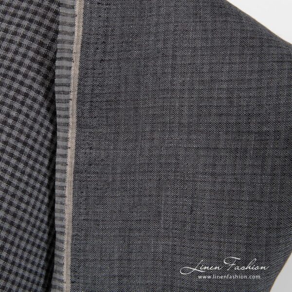 Tissu de lin à carreaux noir/gris – Image 3
