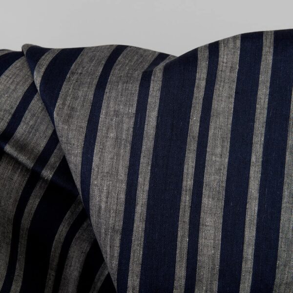 Linen fabric in blue and natural stripes, pure linen