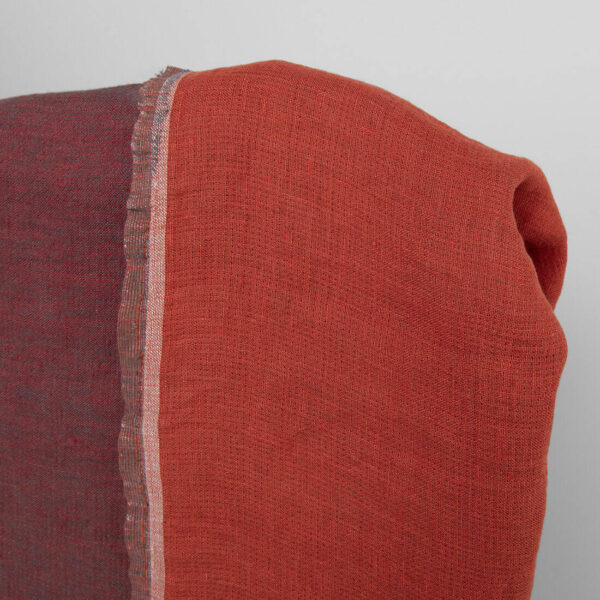 Red and grey washed linen fabric, double sided