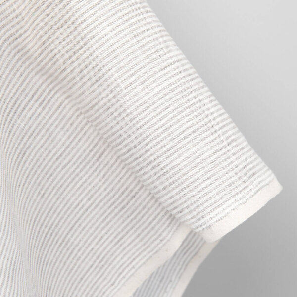 Linen fabric white and natural small stripes, pure linen