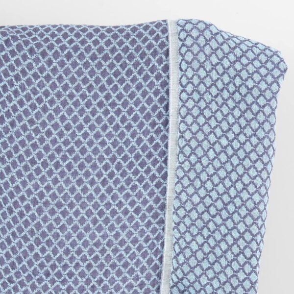 Blue double-sided washed linen fabric in a diamond pattern