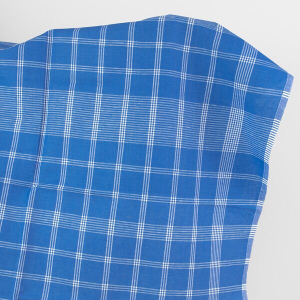 Blue checked linen cotton fabric