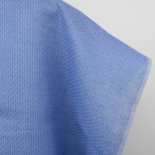 Blue patterned linen fabric, unwashed