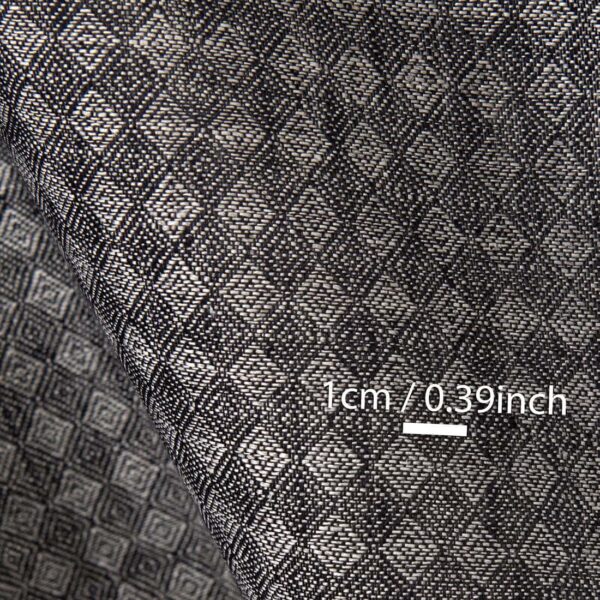 Black and grey linen fabric, with measurements