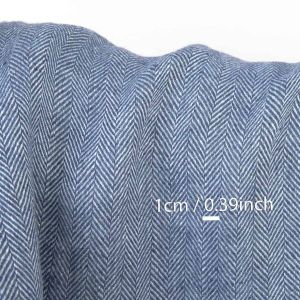 Blue and white linen fabric, herringbone