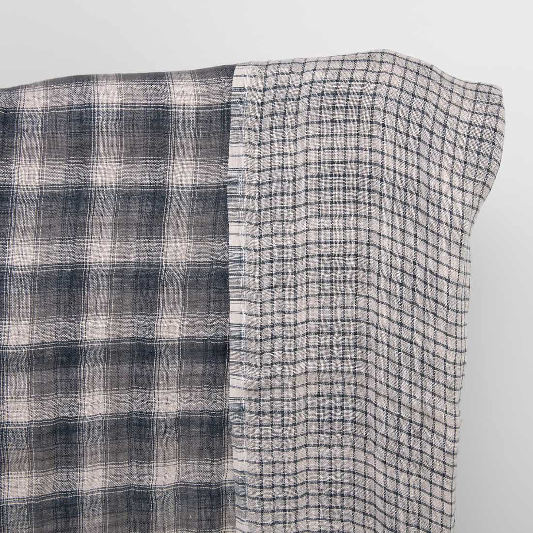 Tissu de lin lavé double face à carreaux gris 1 Washed checked grey linen fabric