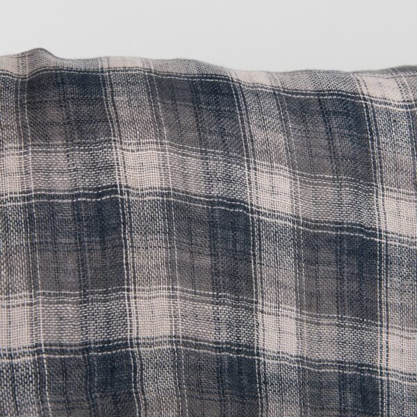 Washed checked grey linen fabric, 100% linen