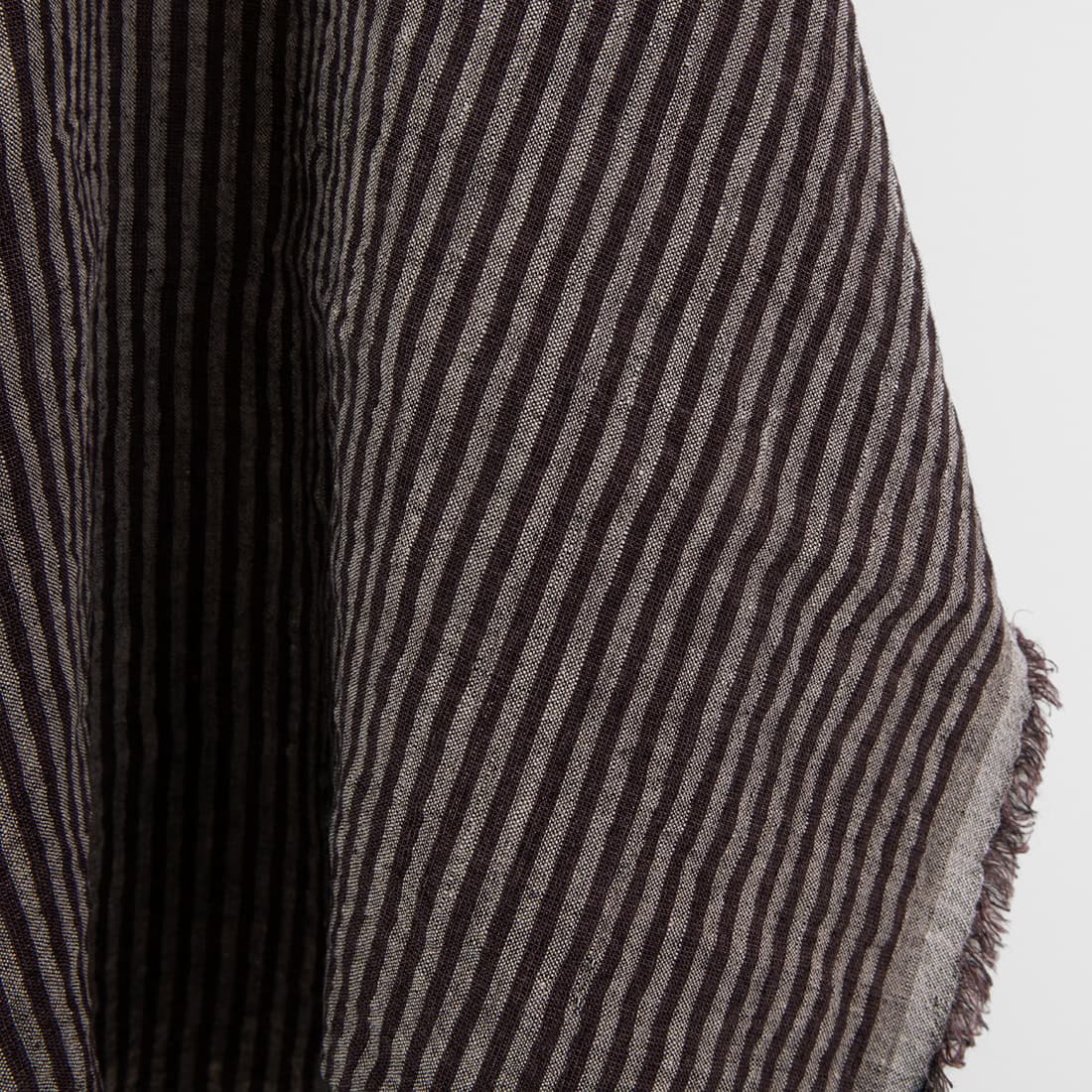 Tissu rayé marron en lin et laine mélangée, lavé 2 Brown striped linen wool blend fabric, washed, 145cm width