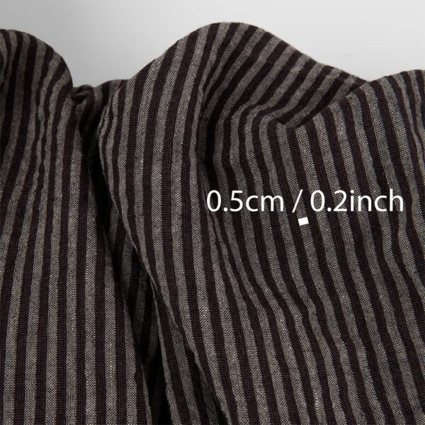 Brown striped linen wool blend fabric, washed, with measurements