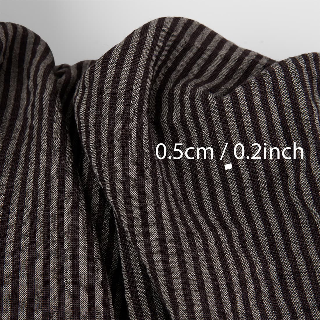 Tissu rayé marron en lin et laine mélangée, lavé 3 Brown striped linen wool blend fabric, washed, with measurements