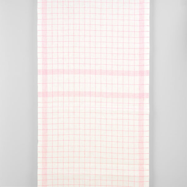 Narrow linen fabric off-white with bright pink checks, 100% linen