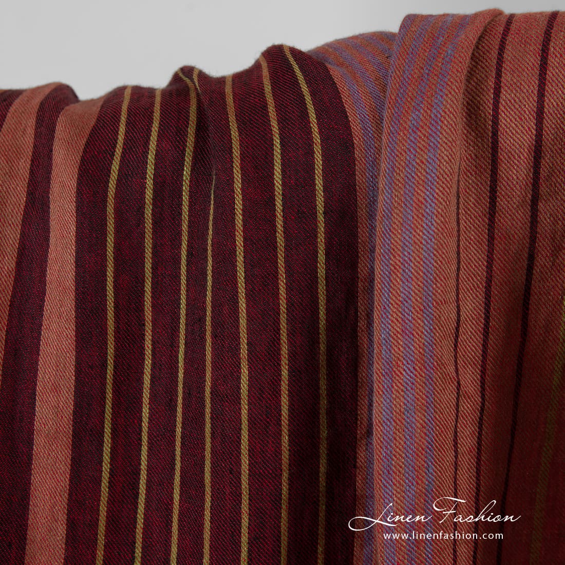 Tissu de lin à rayures rouges lavées 5 Washed linen fabric in red stripes