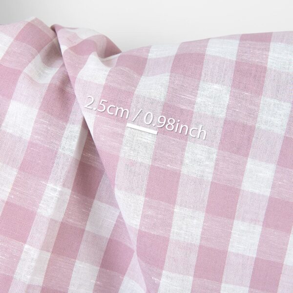 Linen cotton fabric white and pastel lilac checks, with measurements