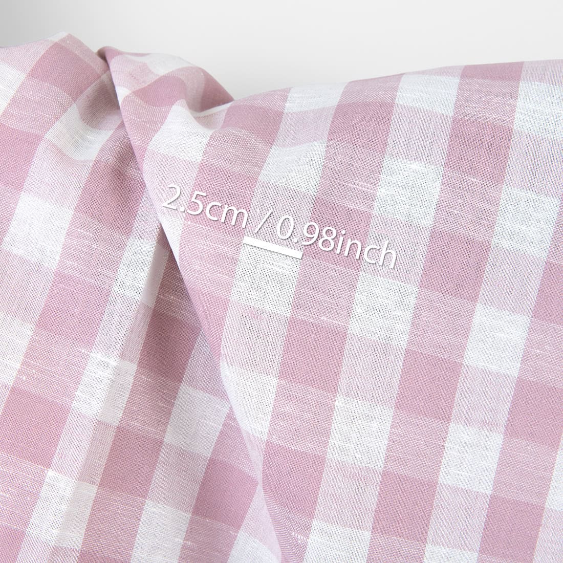 Tissu lin et coton à carreaux blancs et lilas pastel 3 Linen cotton fabric white and pastel lilac checks, with measurements