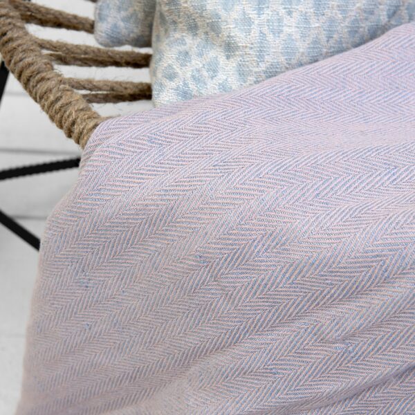 Linen cotton blanket blue-pink herringbone