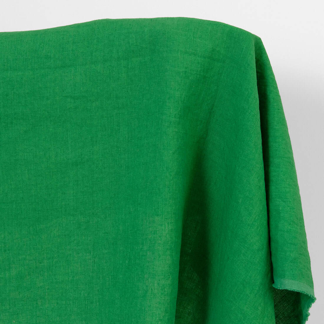 Linen fabric emerald green colour, washed