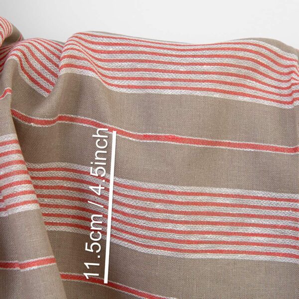 Linen fabric brown with red stripes