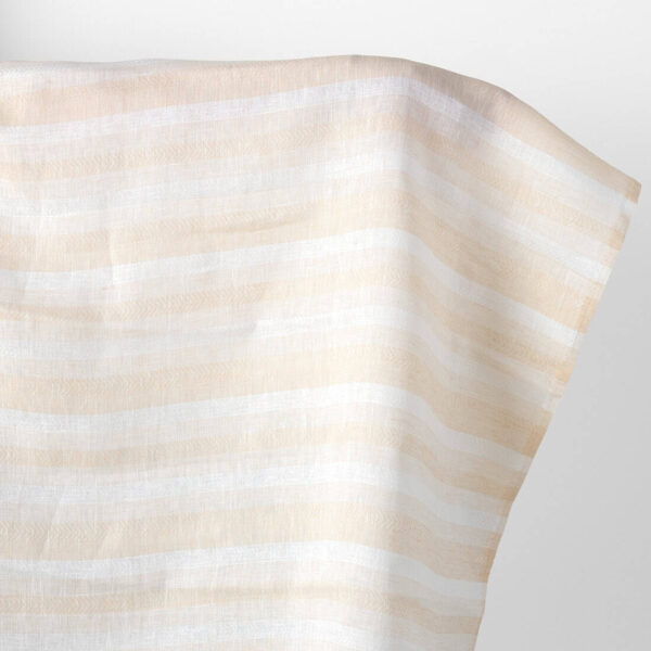 Linen fabric white and light sand herringbone stripes