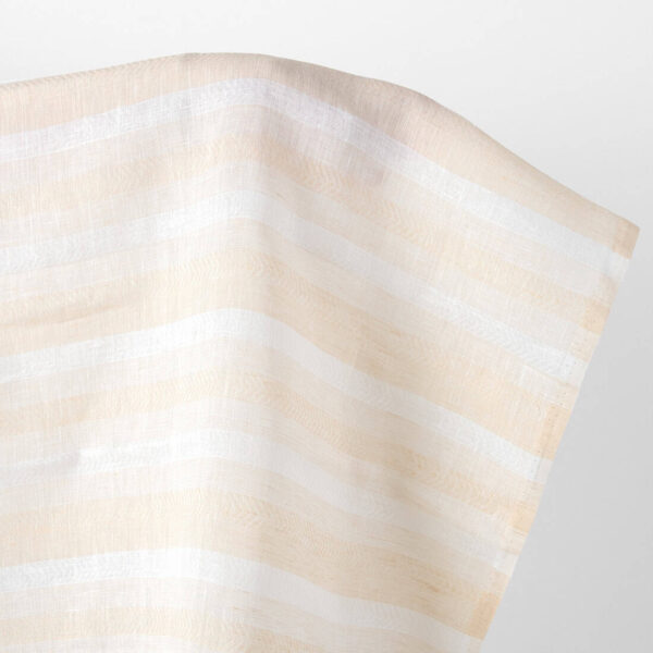 Linen fabric white and light sand herringbone stripes, 150cm width
