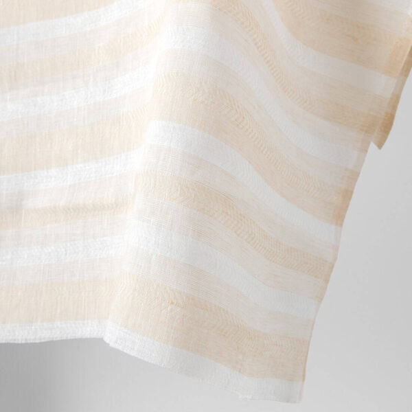 Linen fabric white and light sand herringbone stripes, pure linen