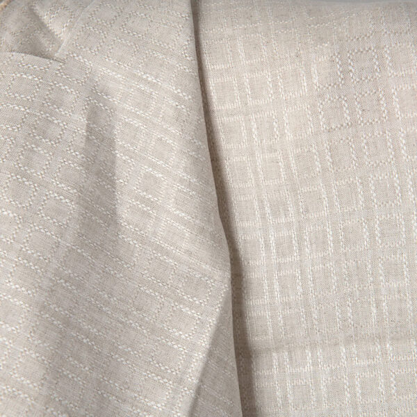 Linen fabric natural and white melange dobby checks, 150cm width