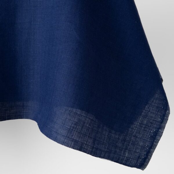 Linen fabric dark ink blue with checks, pure linen
