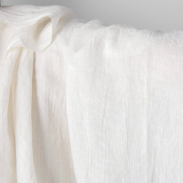 Tissu en lin blanc cassé carrés dobby, lavé – Image 3