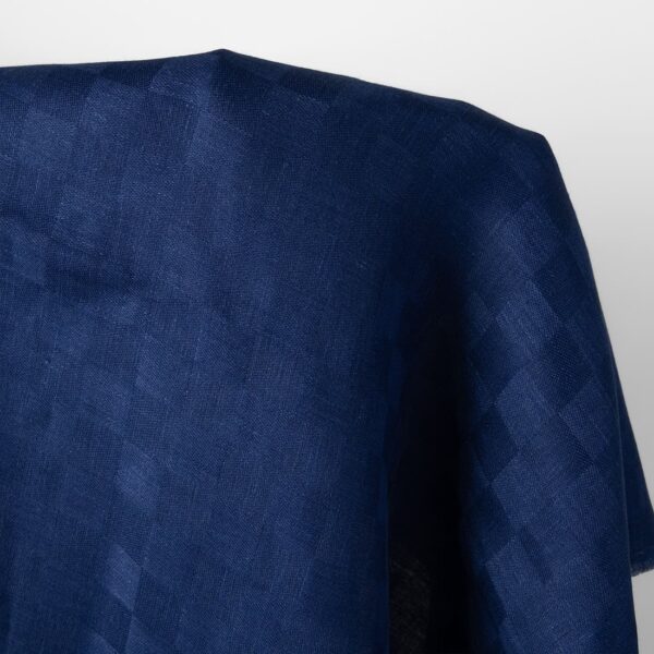 Tissu en lin bleu encre foncé à carreaux satinés – Image 2