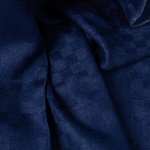 Tissu en lin bleu encre foncé à carreaux satinés – Image 4