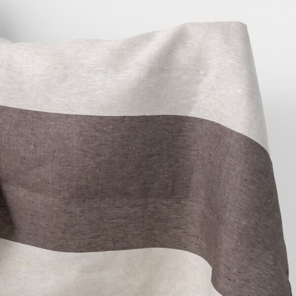Tissu en lin beige à larges rayures brunes satin