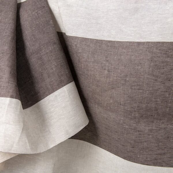 Tissu en lin beige à larges rayures brunes satin – Image 2