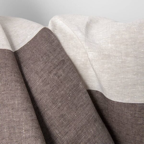 Tissu en lin beige à larges rayures brunes satin – Image 4