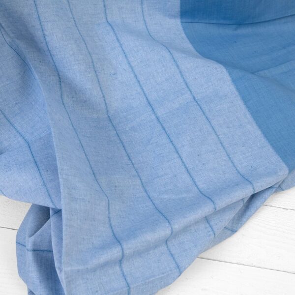 Linen cotton fabric blue and white stripes, unwashed fabric