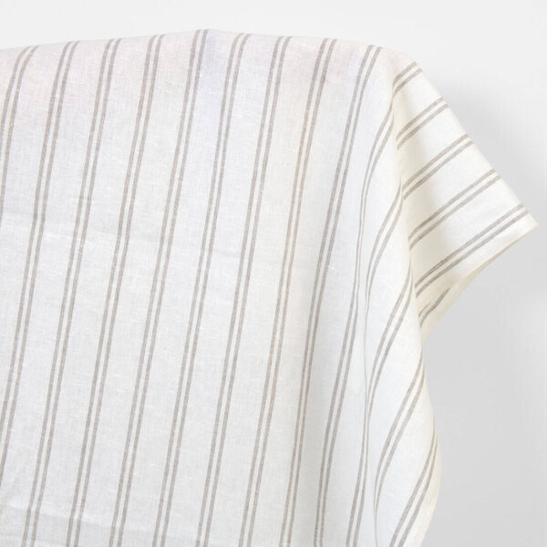 Linen fabric off-white with natural stripes