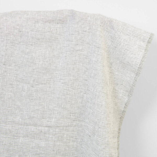 Linen fabric white with green-grey stripes