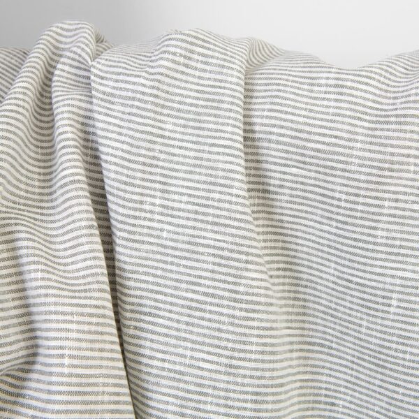Linen fabric white with green-grey stripes, 150cm width