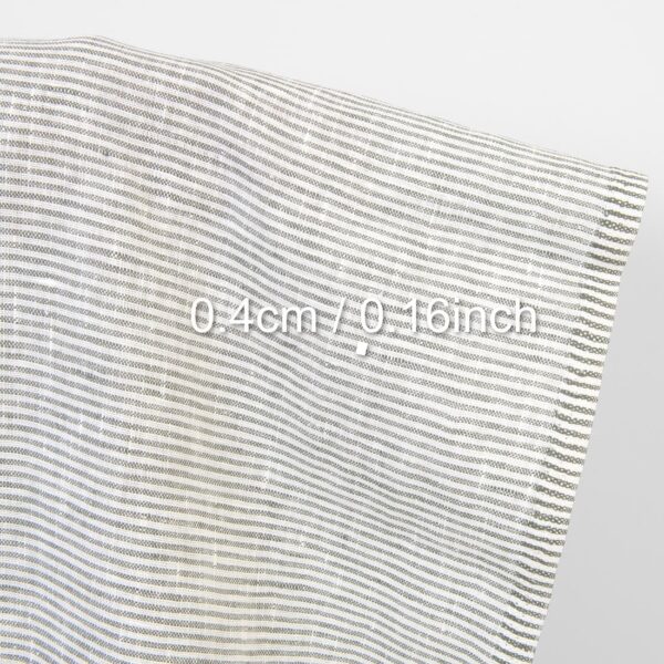 Linen fabric white with green-grey stripes, with measurements