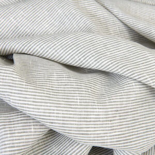 Linen fabric white with green-grey stripes, pure linen