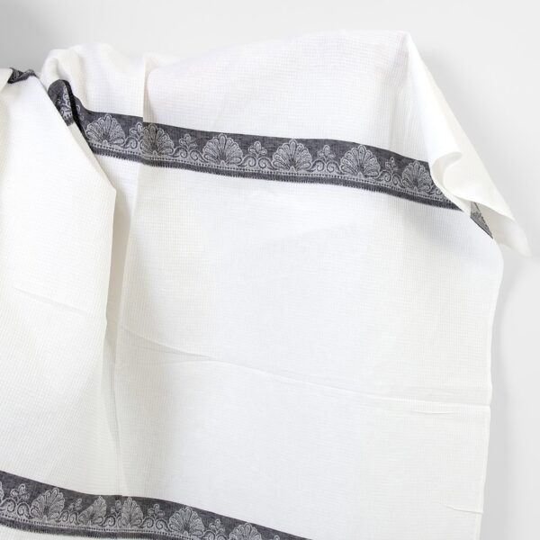 Linen cotton fabric white waffle with black stripes