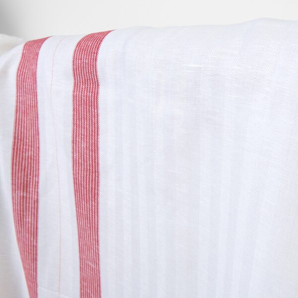 Linen cotton fabric white herringbone red stripes