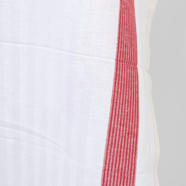 Linen cotton fabric white herringbone red stripes, 150cm width