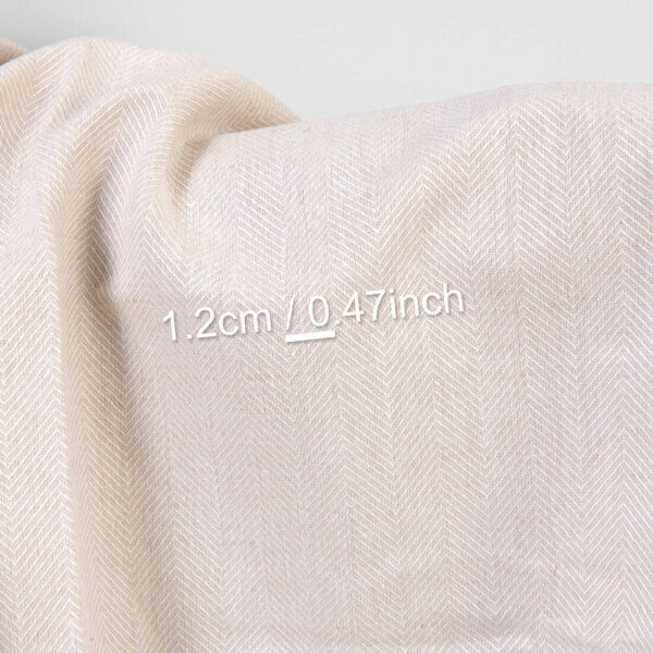 Linen cotton fabric off-white and light cocoa herringbone, with measurements