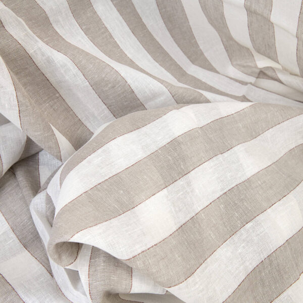 Linen fabric natural and white stripes see-through