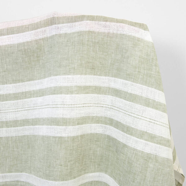 Lightweight linen fabric green and white stripes, dobby stripes