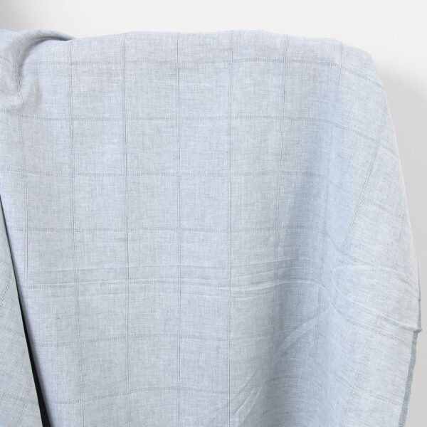 Tissu lin et coton à carreaux blanc et bleu-gris