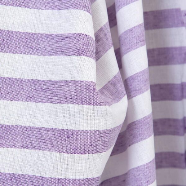 Linen cotton fabric purple and white stripes, plain weave