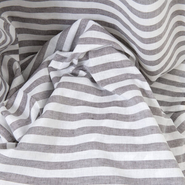 Linen cotton fabric white and brown stripes, plain weave