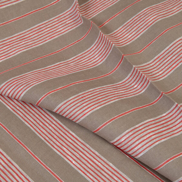 Linen fabric brown with red stripes